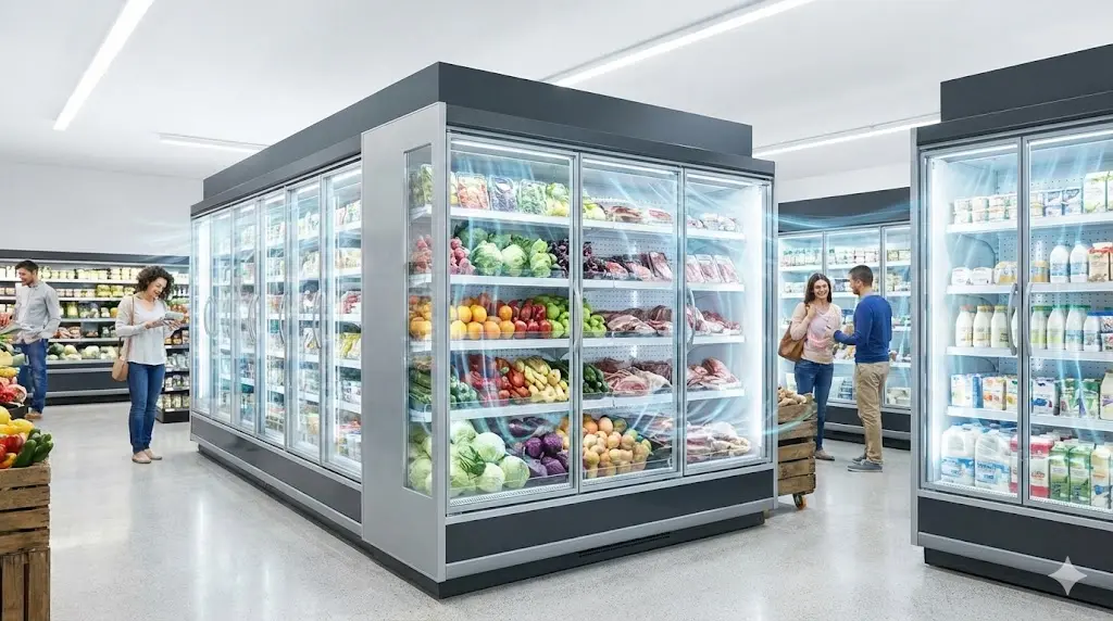 원활한 공기 순환으로 최상의 신선도를 유지하는 쇼케이스들로 가득 찬, 성공적인 매장의 밝고 활기찬 모습을 담았습니다.