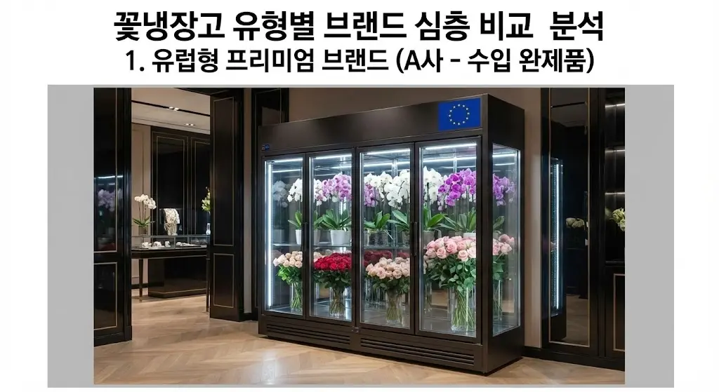유럽형 프리미엄 브랜드 A사의 수입 완제품 꽃냉장고가 가진 고급스러운 디자인과 신선도 유지 기능