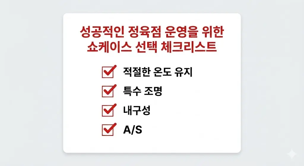 성공적인 정육점 운영을 위한 쇼케이스 선택 체크리스트 인포그래픽