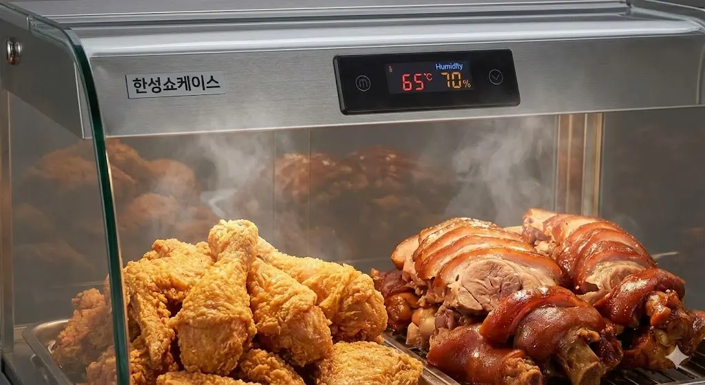 튀김과 바비큐의 육즙을 보존하기 위해 정밀한 습도 제어 기술을 적용한 한성쇼케이스만의 온장 시스템 이미지