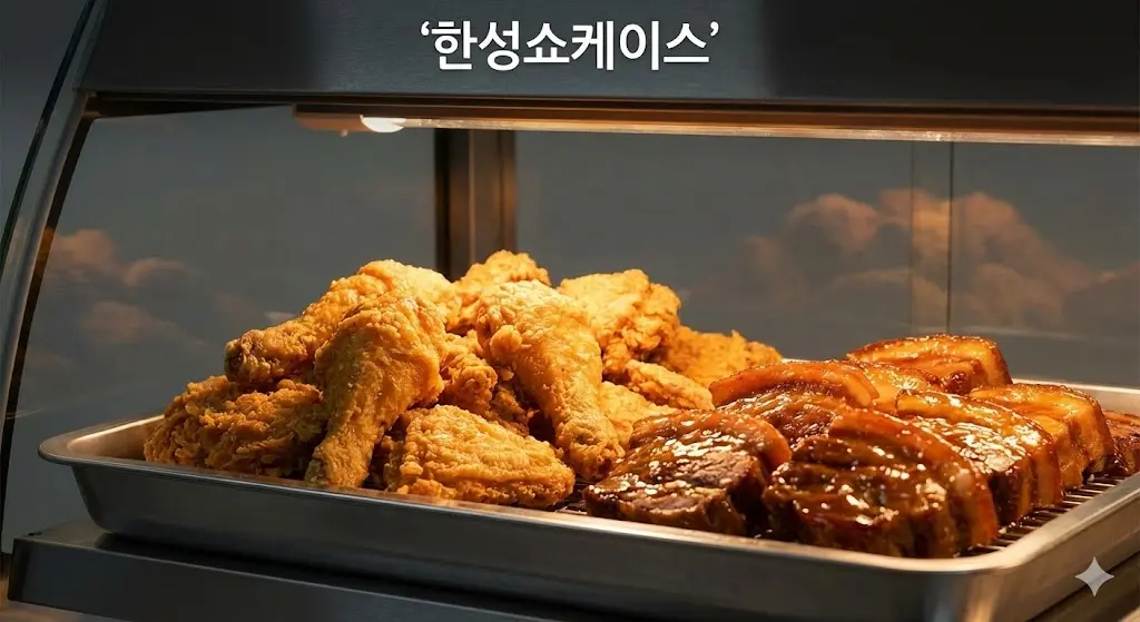 조리 식품의 황금빛 색감을 생생하게 강조하여 시각적 효과를 높인 한성쇼케이스 맞춤형 LED 조명 설계 사례