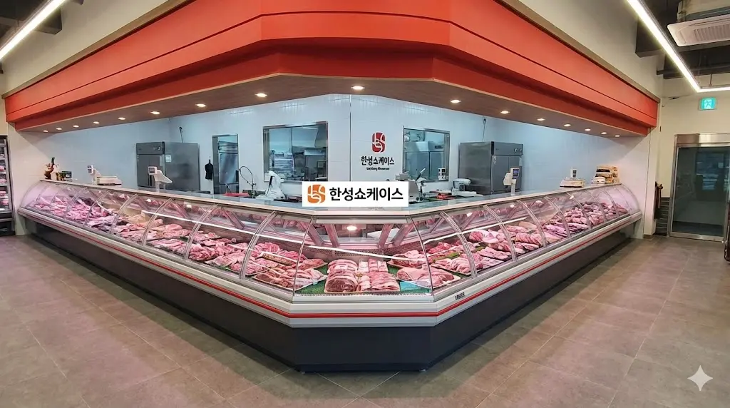 작업 동선과 매대 높이에 맞춰 1mm 단위로 정교하게 제작된 한성쇼케이스 맞춤제작쇼케이스 설치 사례