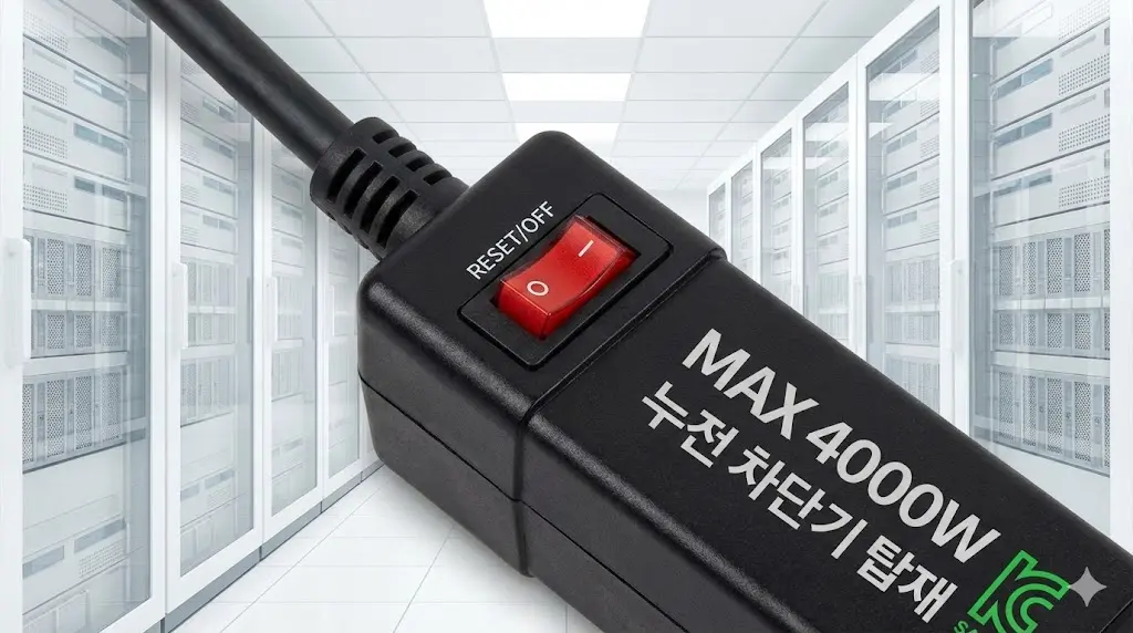 MAX 4000W 용량과 누전 차단기 스위치가 탑재된 전문가용 고용량 멀티탭 클로즈업 이미지