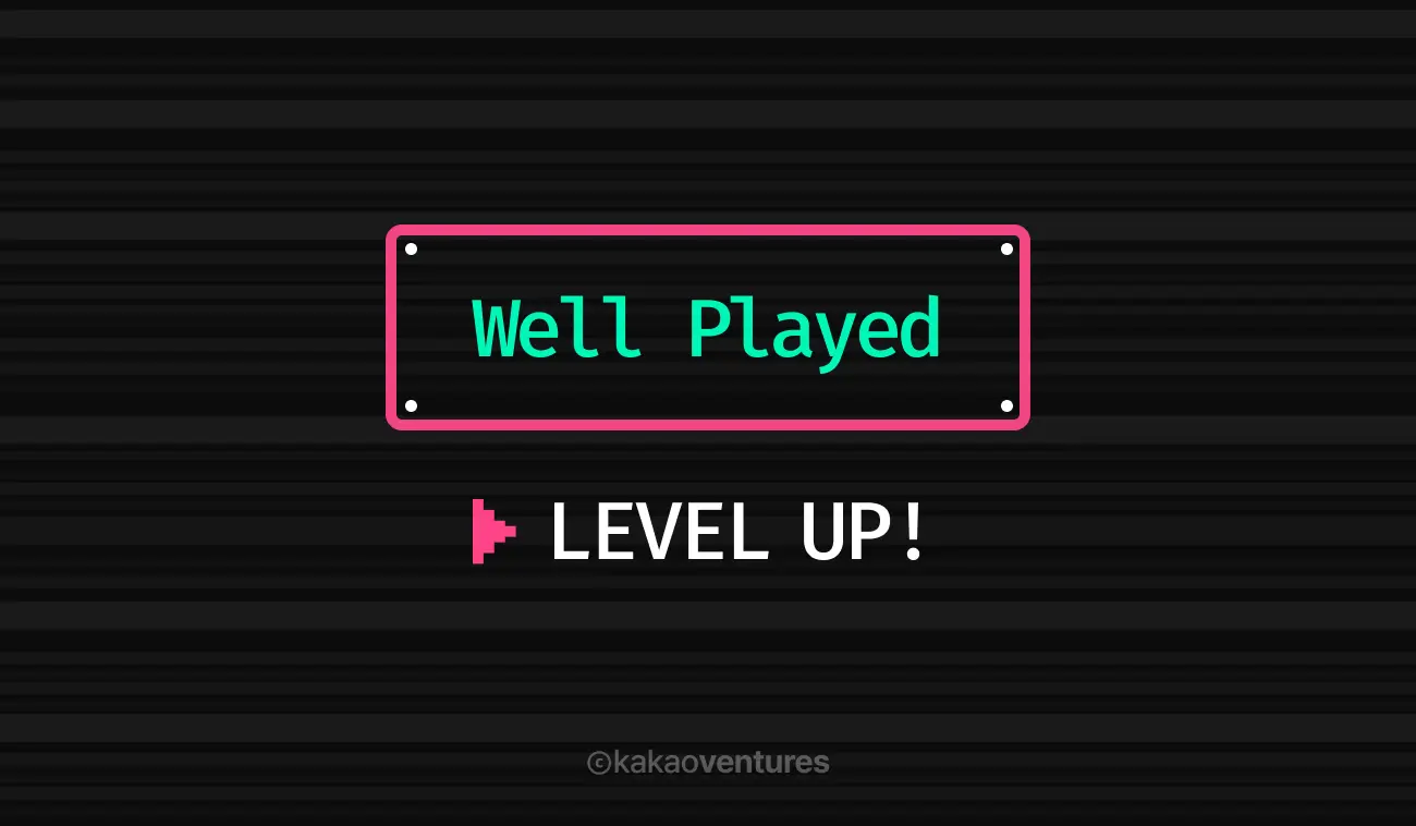 Well Played Level Up 일러스트 - 게임 스타트업이 실패 경험을 자산화하여 성장하는 과정을 게임 레벨업에 비유한 이미지