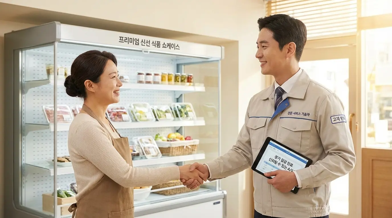 고객 지원 차원의 쇼케이스의 정기 점검으로 사장님과의 신뢰를 확인하는 모습