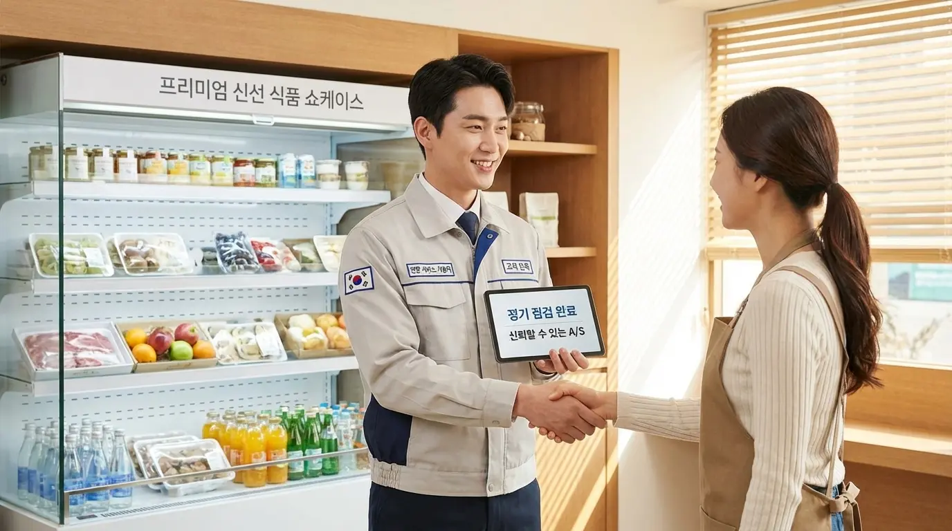 고객 지원 차원의 쇼케이스의 정기 점검으로 사장님과의 신뢰를 확인하는 모습