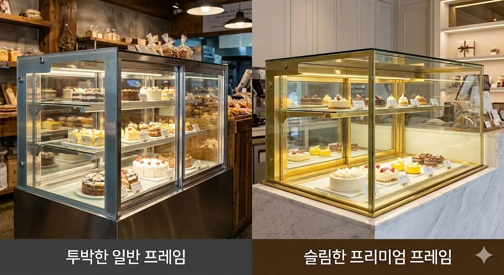 투박한 일반 프레임과 슬림한 프리미엄 프레임의 시각적 차이 비교