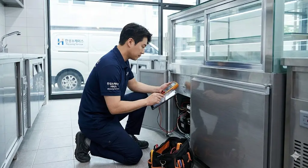 전국 어디서나 신속하게 제공되는 한성쇼케이스의 전문 A/S 현장 모습