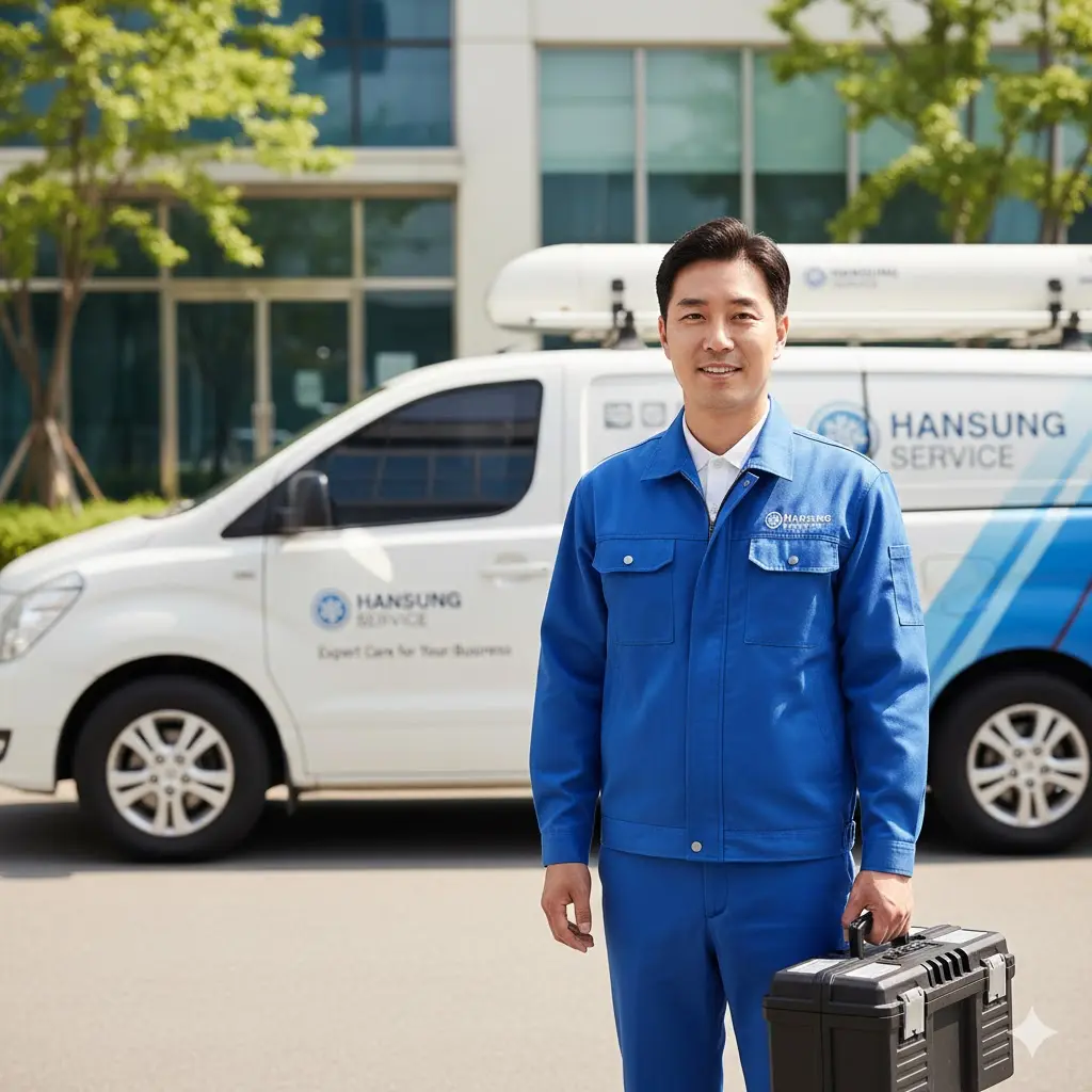 사후 관리가 확실한 냉장쇼케이스 브랜드의 서비스 엔지니어 모습.