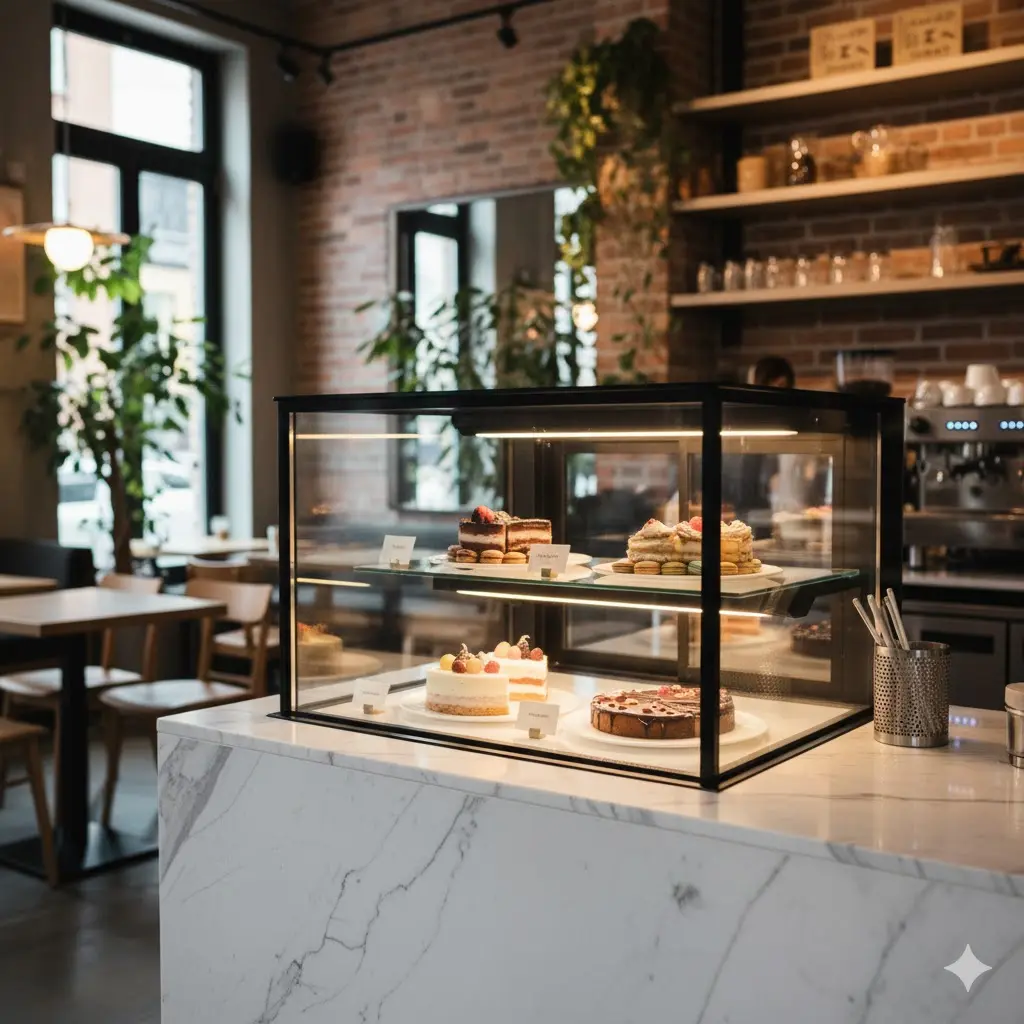카페 인테리어와 조화롭게 어우러지는 프리미엄 냉장쇼케이스 추천 디자인.