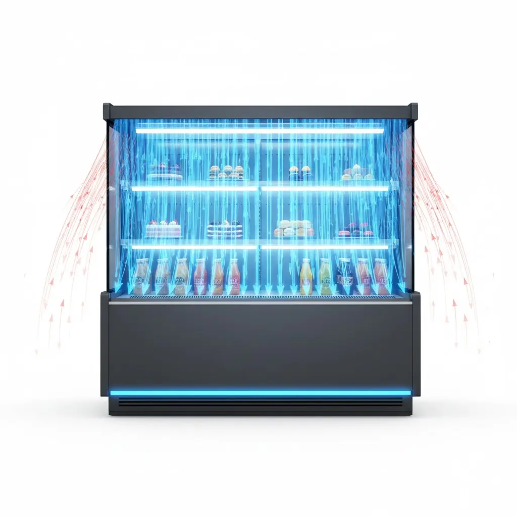 냉기 유출을 차단하는 오픈쇼케이스 에어커튼 작동 원리.