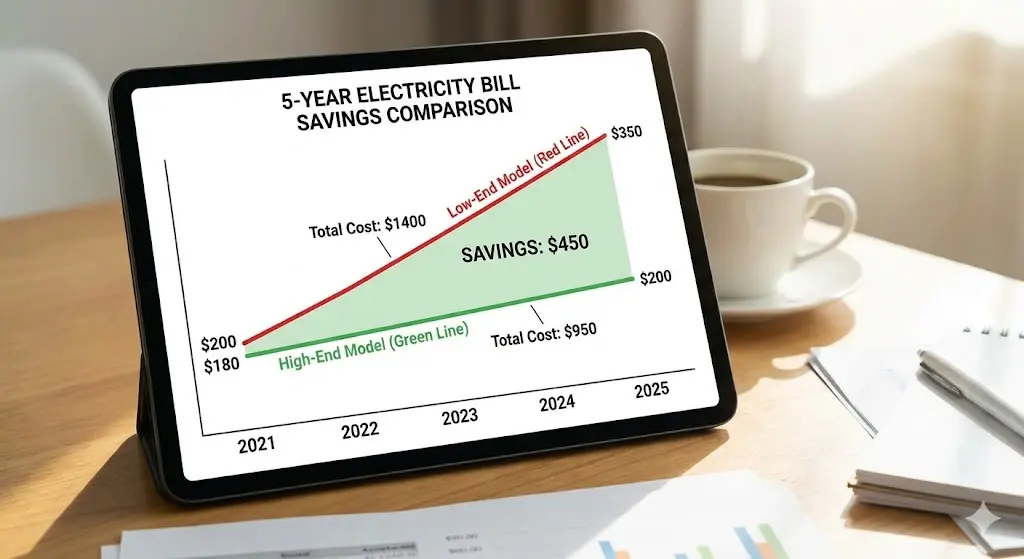 장비별 5년간 누적 에너지 소비 비용 비교 그래프