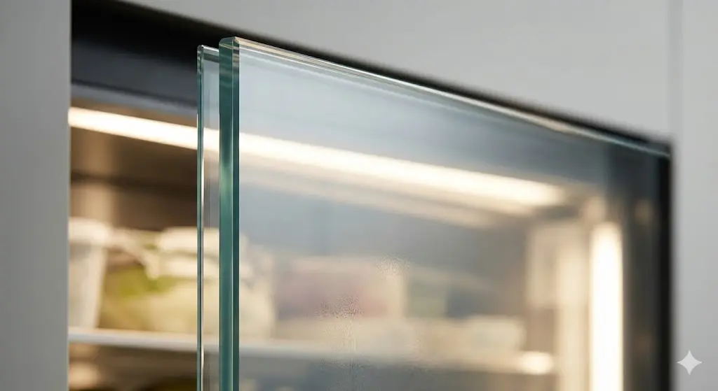 한성쇼케이스 특유의 투명도가 높은 프레임리스 유리 상세샷.