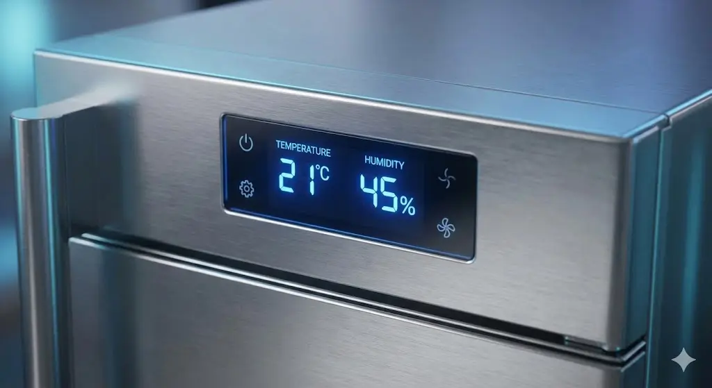 정밀한 온도 조절이 가능한 냉장쇼케이스의 디지털 컨트롤 패널 이미지.