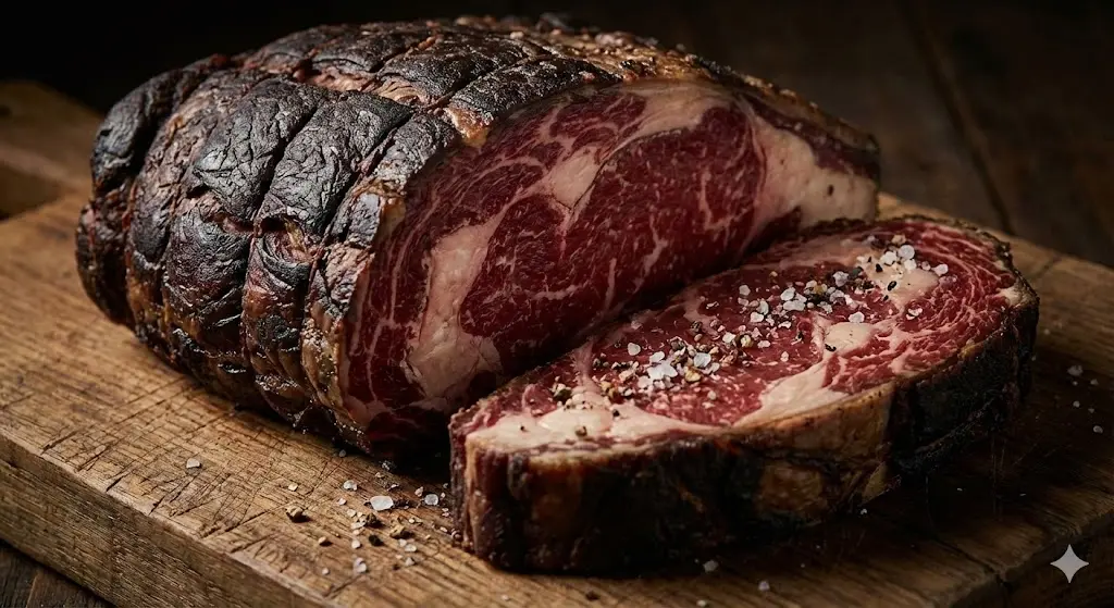 숙성육 디테일: 크러스트와 마블링 이미지