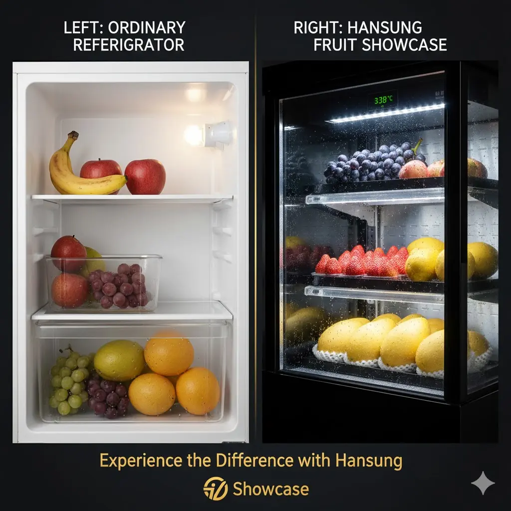 일반 냉장고와 과일 전용 쇼케이스의 차이