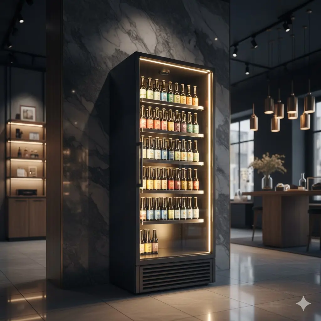 고급 부티크 매장 내부에 설치된 하이엔드 프레임리스 쇼케이스.