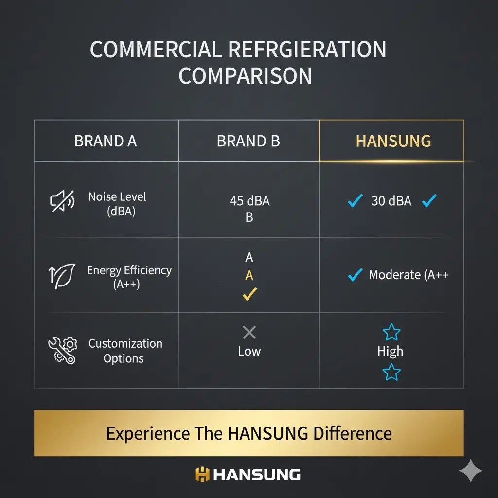 상업용 냉장고 브랜드별 성능 비교 인포그래픽.
