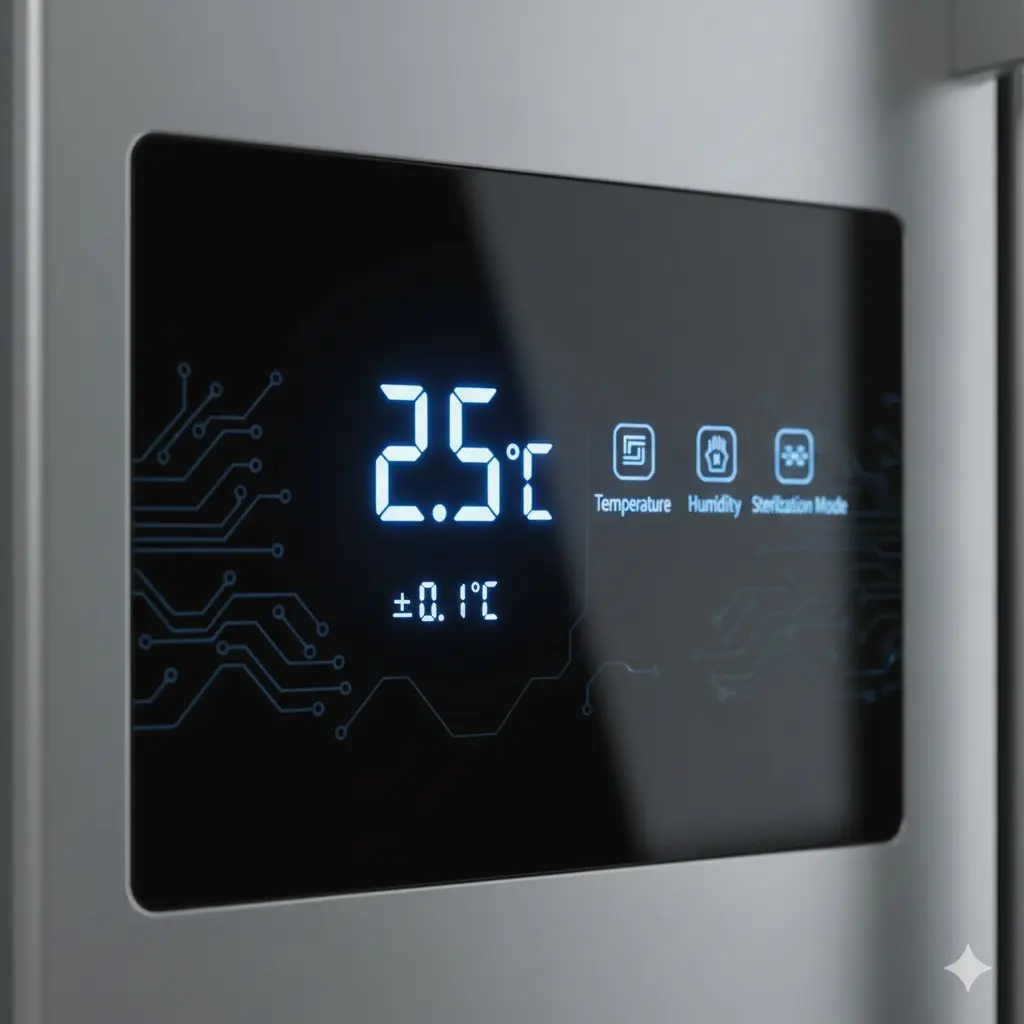 쇼케이스의 온도를 조절하는 고성능 디지털 패널.