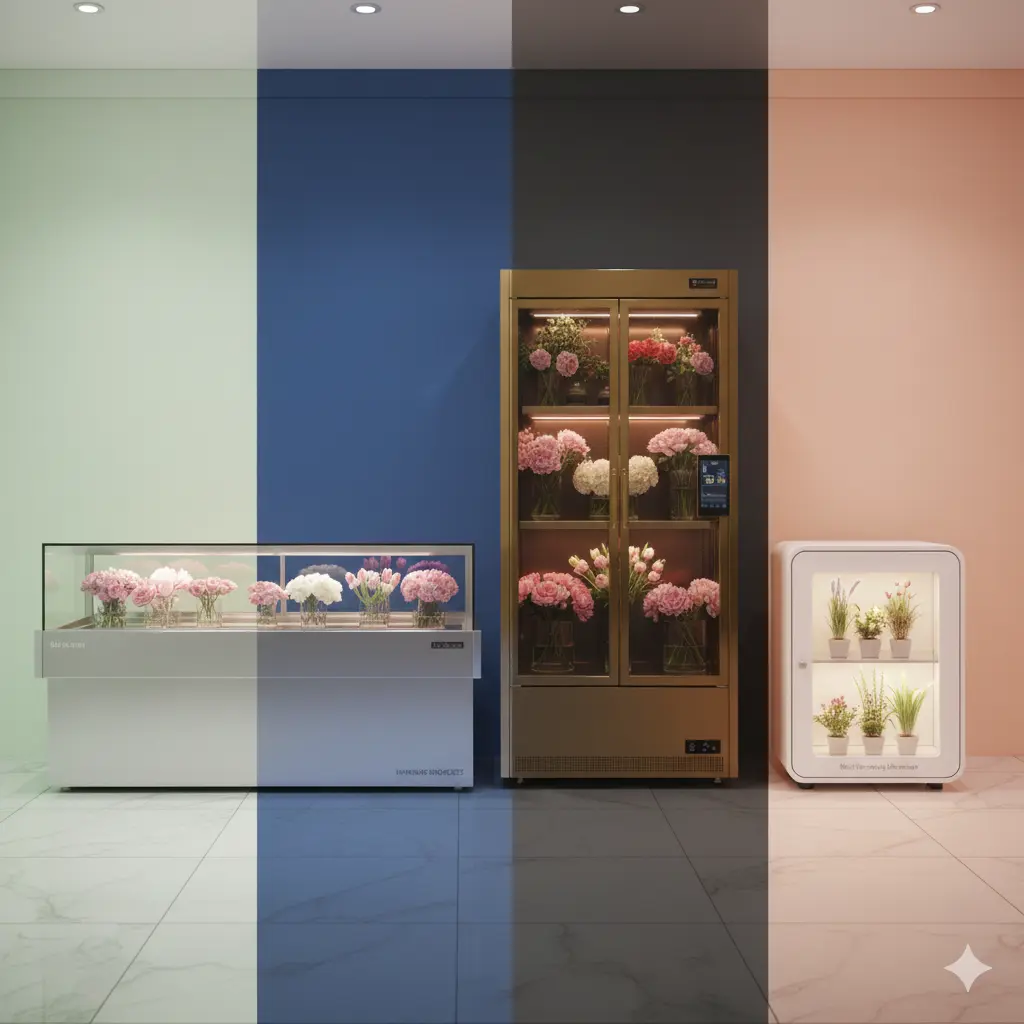 한성쇼케이스의 다양한 꽃냉장고이미지