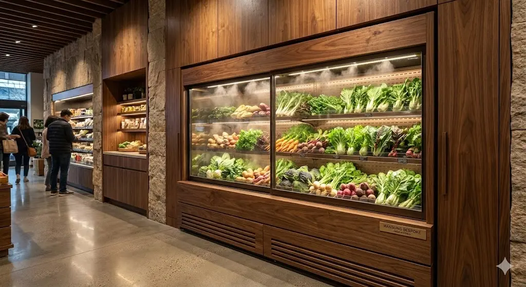 매장 인테리어 소재와 동일한 마감재를 냉장고 외관에 입히는 등 진정한 '비스포크 야채냉장고'를 구현