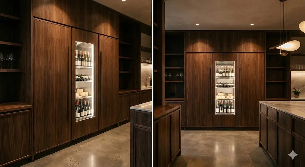 매장 인테리어 목재와 동일한 소재로 마감된 맞춤형 영업용 쇼케이스.