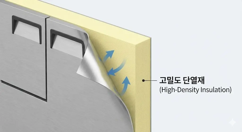 고밀도 단열재로 냉기 손실을 최소화한 업소용반찬냉장고 내부 구조