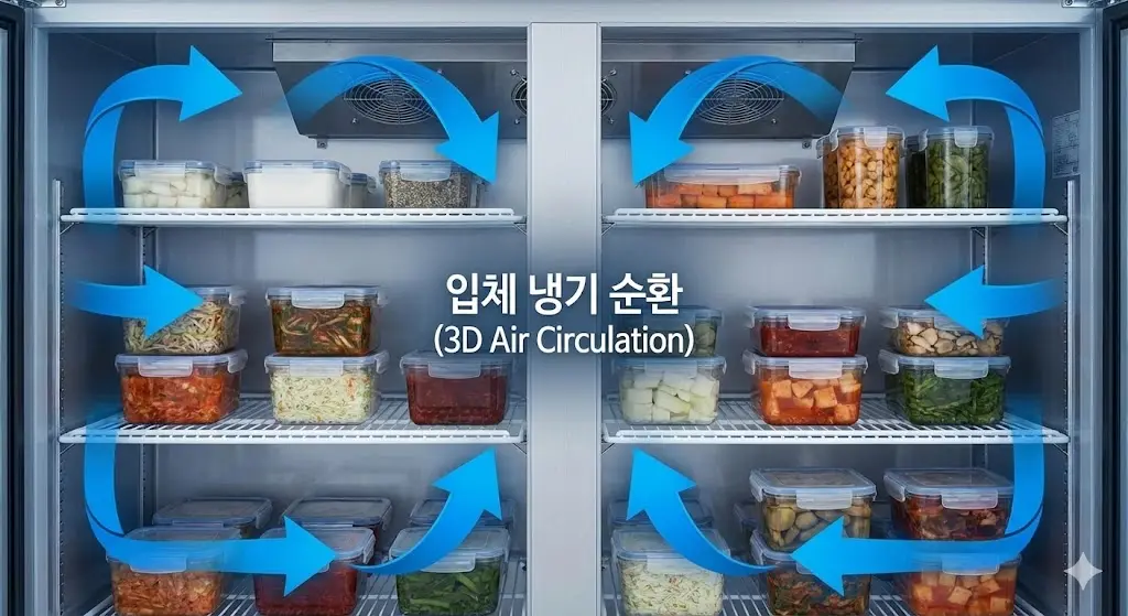 냉기 사각지대를 제거한 업소용반찬냉장고 입체 대류 순환 시스템