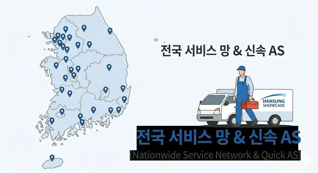 전국 서비스 망을 통해 신속한 사후 관리를 지원하는 한성쇼케이스 업소용반찬냉장고 관리