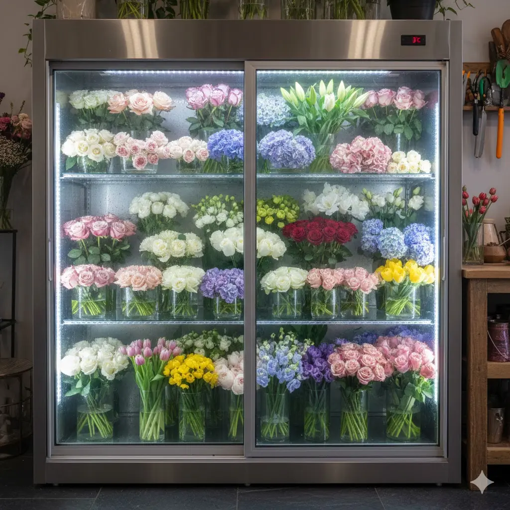 프리미엄 맞춤형 꽃냉장고 한성쇼케이스 결로 억제 동선 최적화