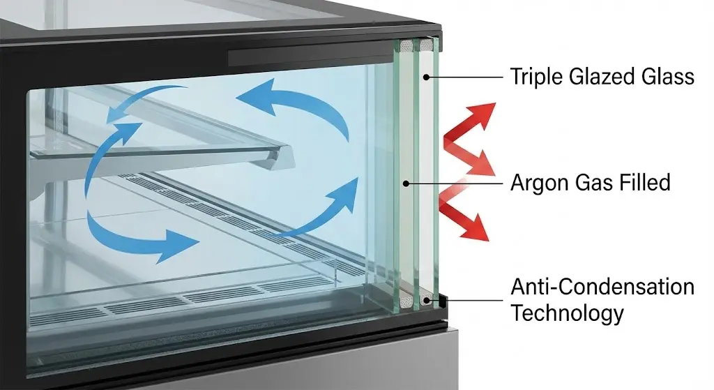 결로 없는 복층 유리가 적용된 프리미엄 디저트냉장고 단면