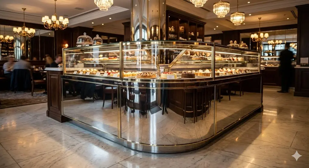 매장의 품격을 비추다: 미러 피니싱이 적용된 하이엔드 스텐쇼케이스.