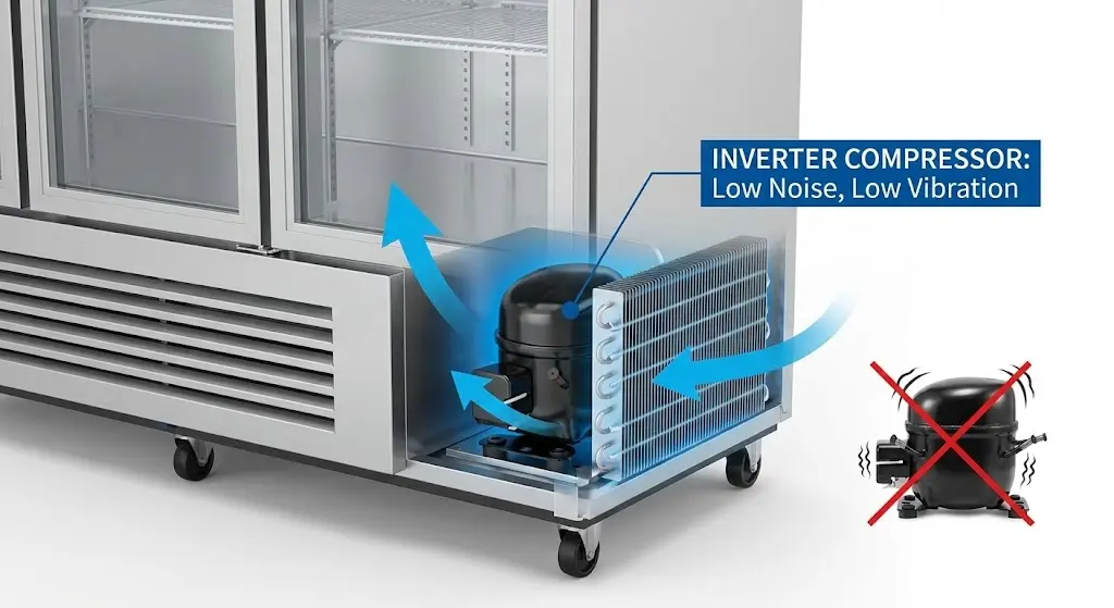 소음과 진동을 획기적으로 줄인 음료수 냉장고 인버터 컴프레서 구조