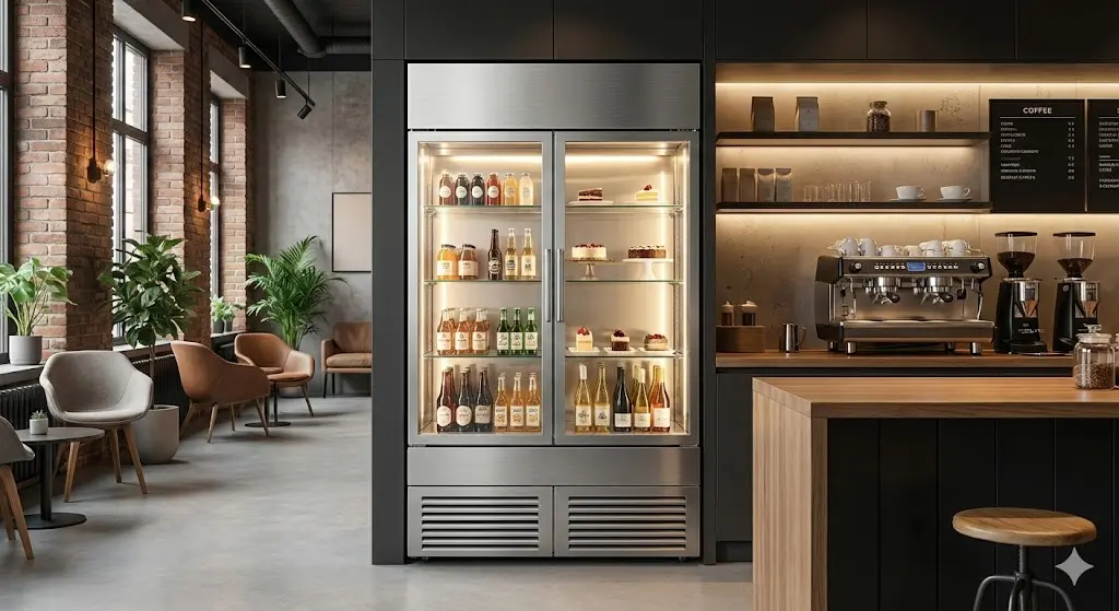 세련된 카페 인테리어와 완벽하게 어우러진 프리미엄 카페냉장고 설치 실물