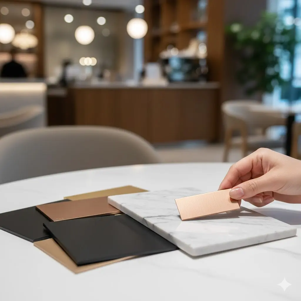 실물 샘플 확인은 인테리어 오차를 줄이고 브랜드의 완성도를 높이는 가장 중요한 과정입니다.