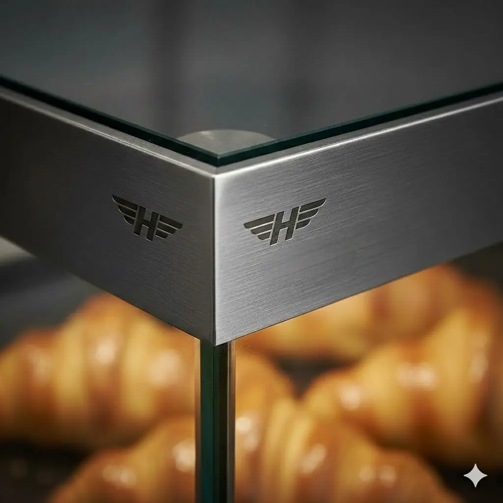 한성쇼케이스 로고가 각인된 고급스러운 마감 부위 확대샷