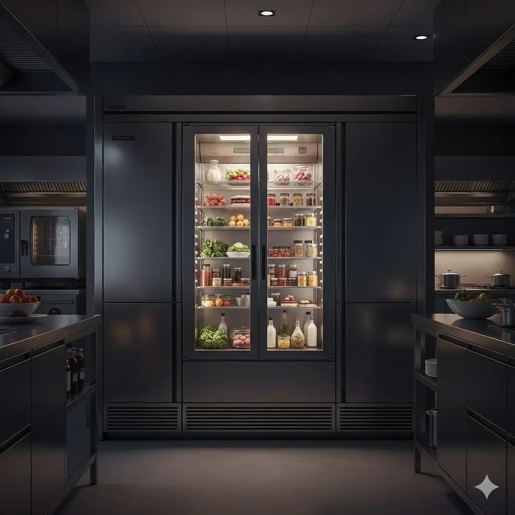 주방 가구와 일체감을 주는 세련된 스테인리스 업소용 냉장고