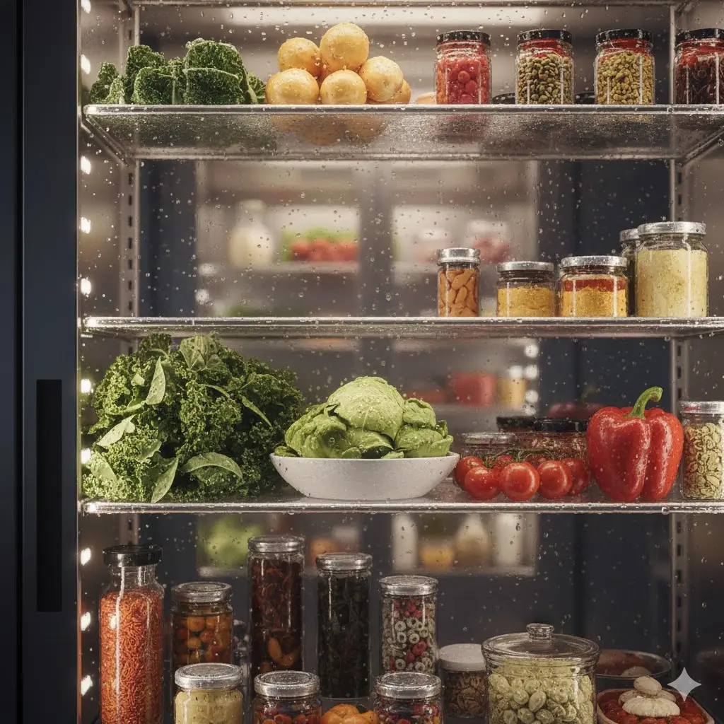 신선도가 극대화된 식재료가 담긴 프리미엄 업소용냉장냉동고 내부