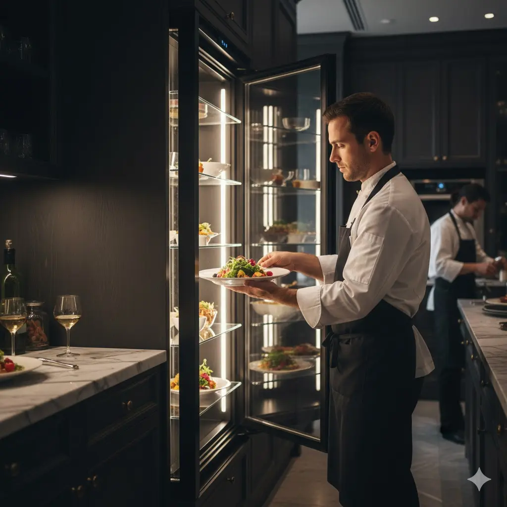 셰프의 주방 동선에 최적화된 하이엔드 업소용 냉장고 배치