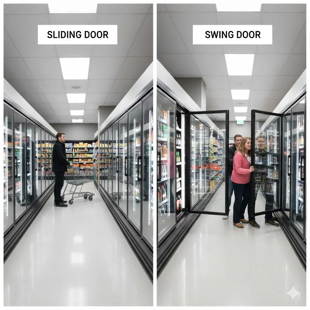슬라이딩 도어 스윙 도어 유리냉장고