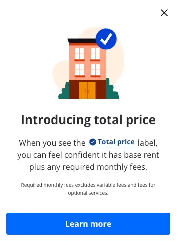 Properties in Colorado, Connecticut, or Massachusetts will now show the full rental amount, including all additional fees.