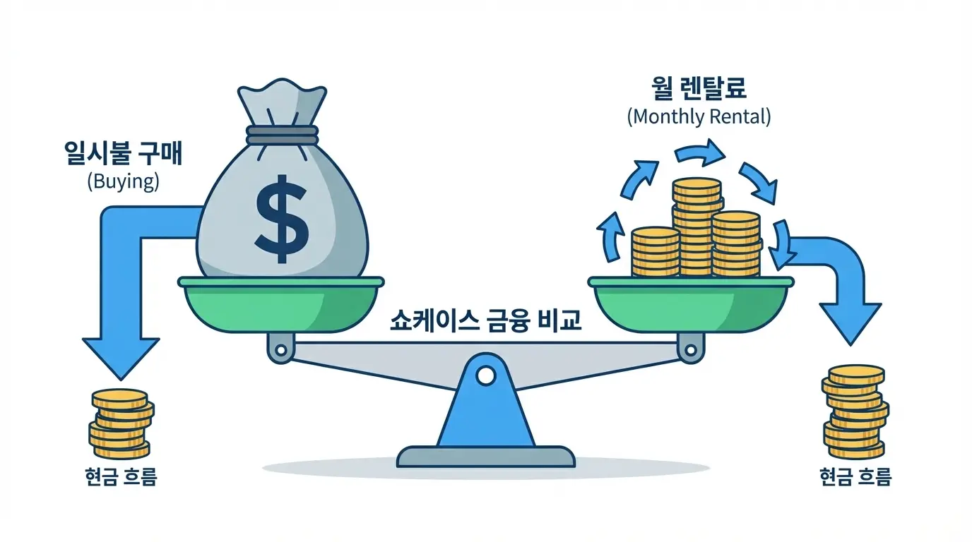 쇼케이스 구매시 일시불 구매와 렌탈료에 따른 구매 비교 사항