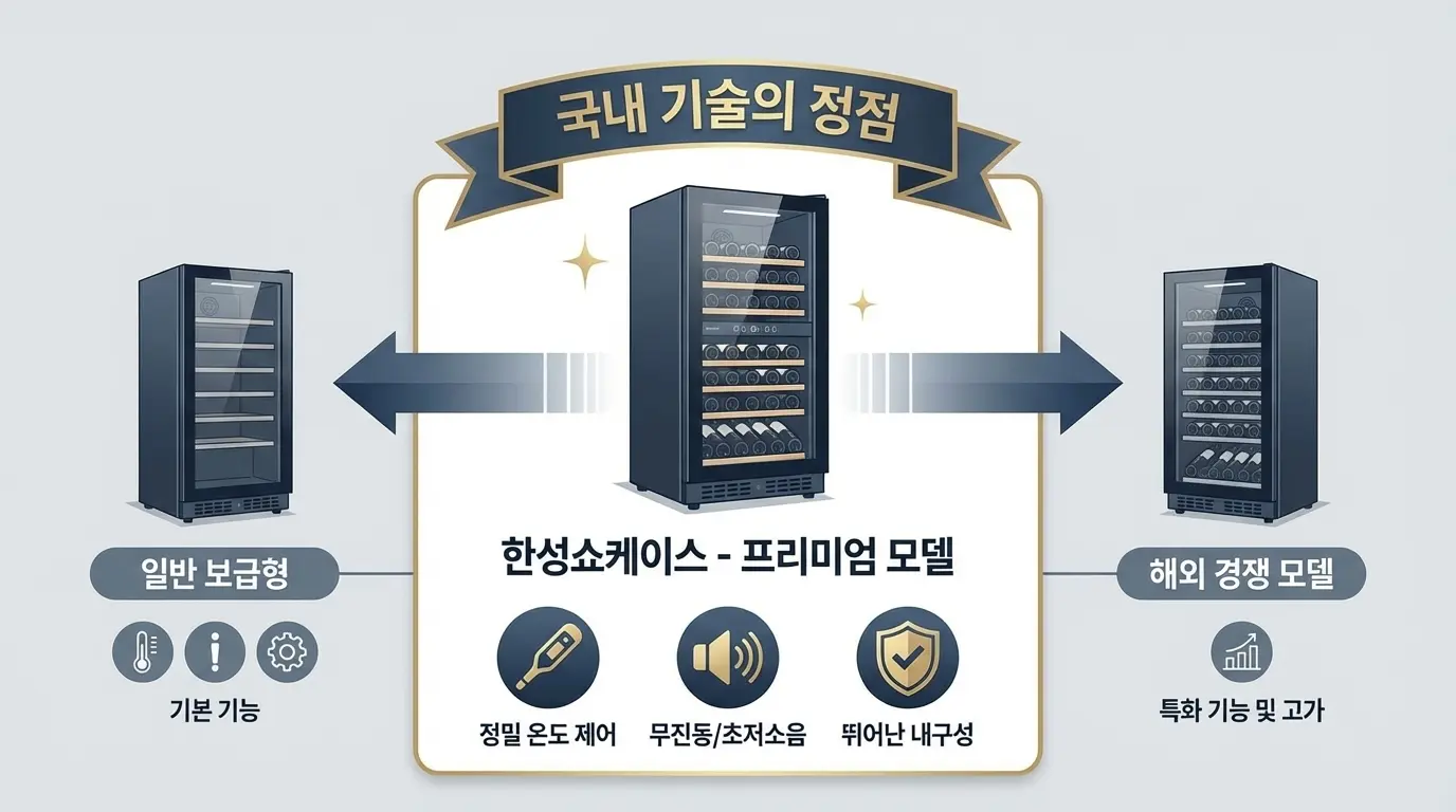 '국내 기술의 정점' 한성쇼케이스와 타 사의 와인 쇼케이스 비교 그래픽