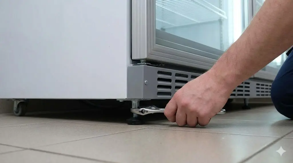 쇼케이스냉장고수리 소음 차단을 위한 하단 수평 조절 작업