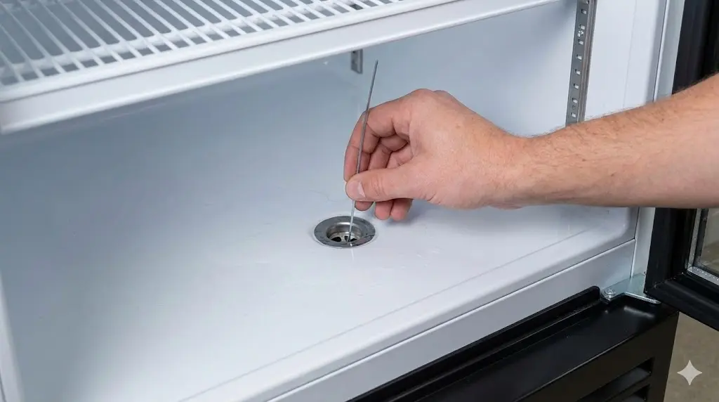 쇼케이스냉장고수리 물 고임 방지를 위한 배수구 이물질 제거