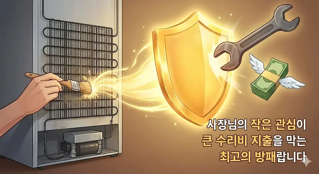 정기적인 관심으로 수리비를 막는다는 의미의 방패 일러스트