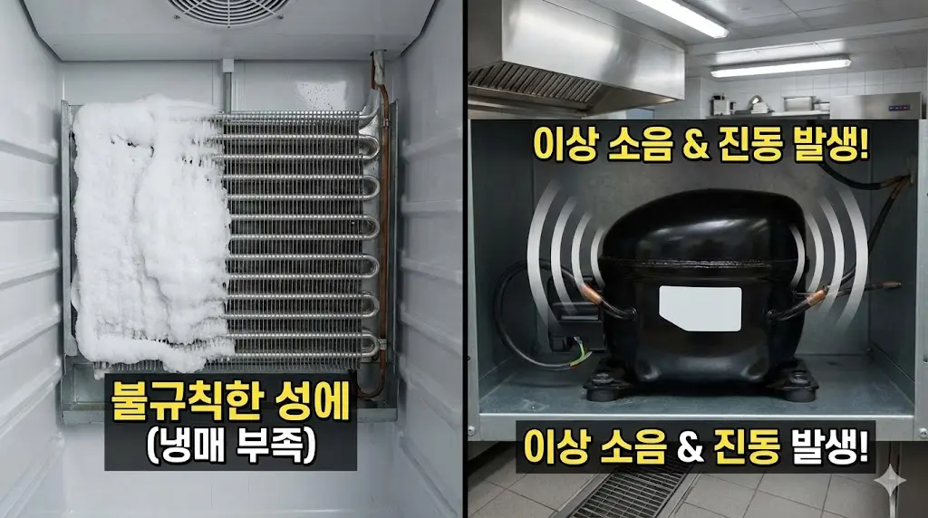 전문가용 게이지를 연결하여 정량의 업소용냉장고가스충전 작업