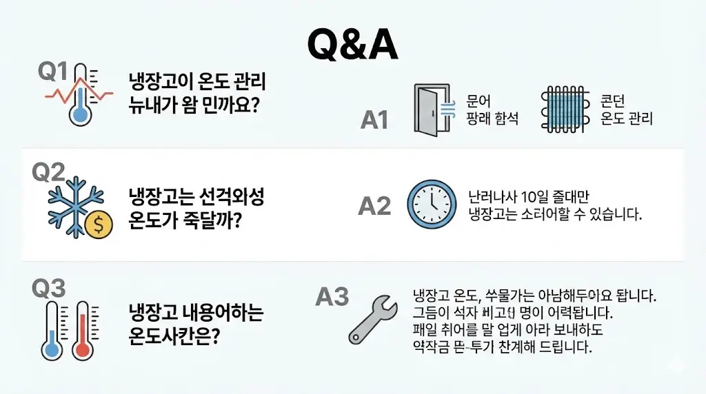 온도 관리 관련 사장님들의 궁금증을 해결하는 질문 답변 그래픽