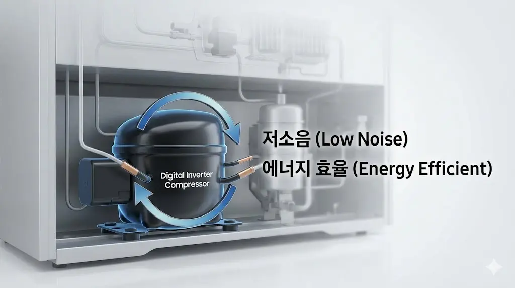 소음을 획기적으로 줄여주는 저소음냉장고 인버터 컴프레서의 핵심 기술 이미지