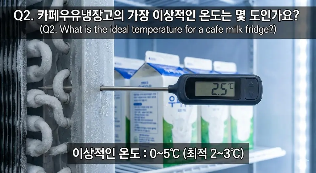 가장 중요한 적정 온도(0~5℃, 최적 2~3℃)를 온도계 이미지로 직관적으로 보여줍니다.